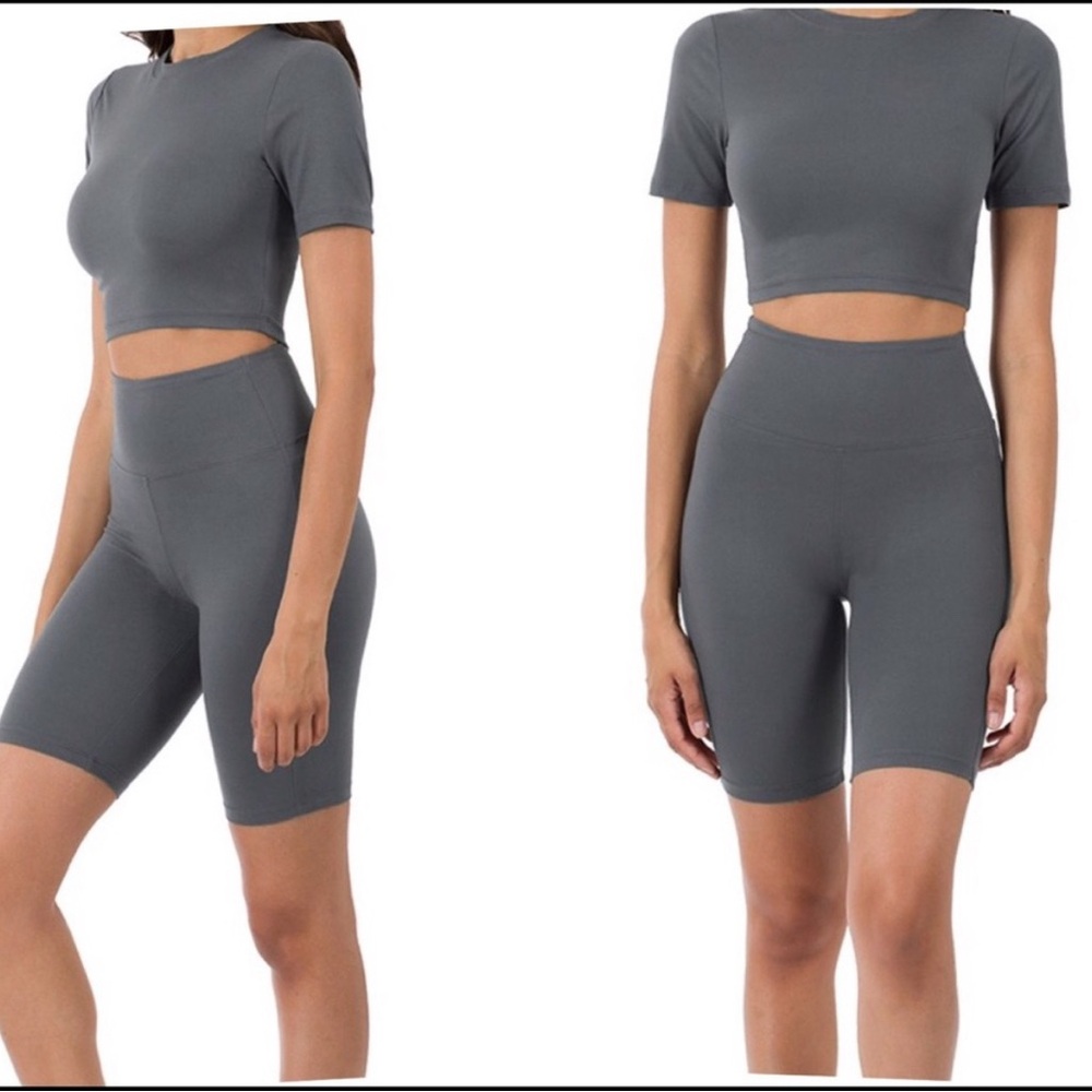 Brushed Cotton Biker Shorts Set – Ultra Soft 2-Piece Lounge Set